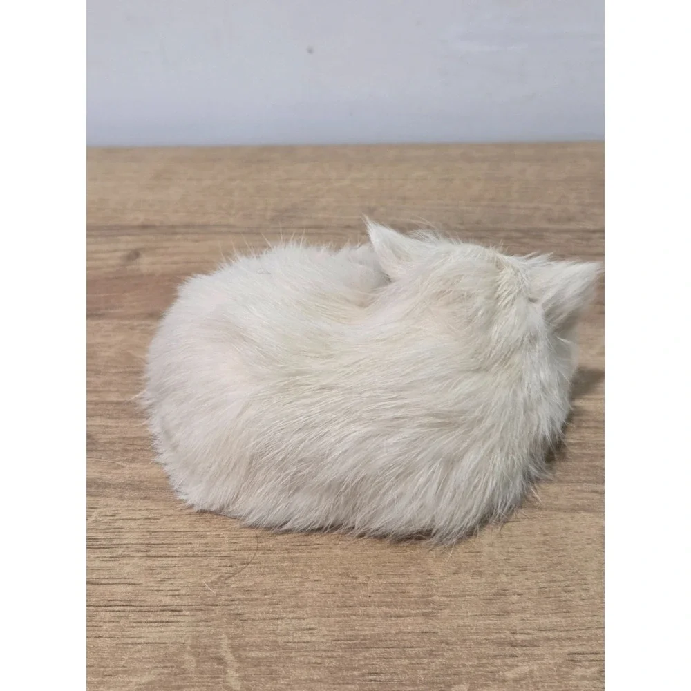 Set of 3 Vintage Real Rabbit Fur Cat Kitten Figurines White Calico